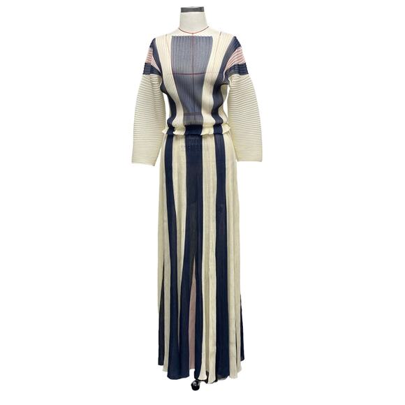 St. John Dresses & Skirts - St John Womens Size S Silk Pleated Stripe Long Sleeve Semi Sheer Dress